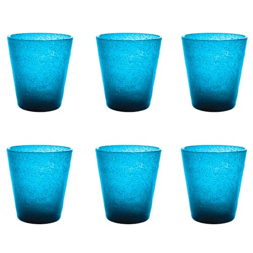 Livellara Bicchieri Acqua Vetro Soffiato, Set da 6, Bicchieri in Vetro Colorati, Moderni, Particolari, Capacità 450 ml, Resistenti al Calore, per Acqua, Cocktail, Succhi di frutta. Colore: Blu Oceano