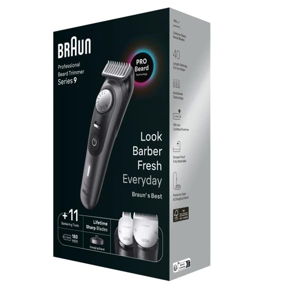 Braun Recortadora de barba profesional serie 9, con más de 11 herramientas de peluquería