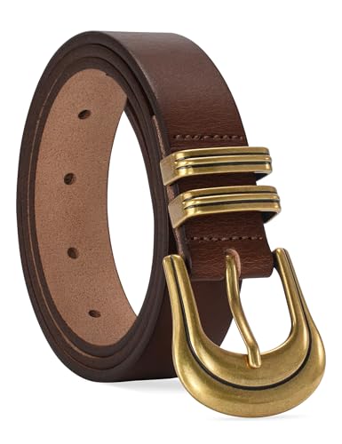 Western Belts for Woman-100% Genuine Leather Belt with Gold Silver Buckle for Jeans Dresses