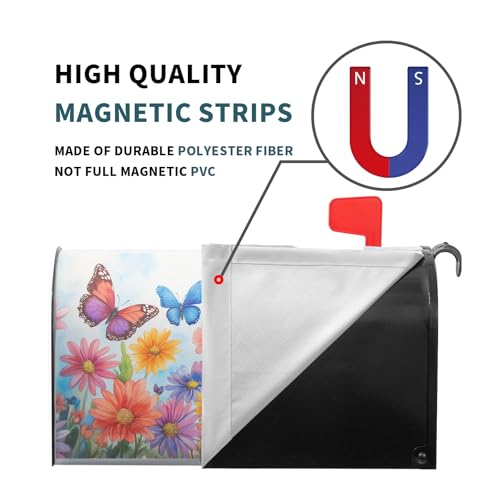 Image of Spring Summer Butterfly Flower Mailbox Covers Magnetic Standard Size 18x21 Inch Watercolor Floral Mailbox Cover Spring Summer Post Letter Box Covers Mailbox Wrap Garden Yard Home Decor for Outside