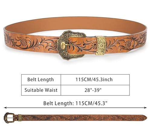 Vintage Western Belts for Women Cowgirls Belt with Floral Carved for Jeans Pants Dresses3