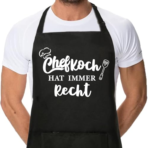 Sugeru Lustige Kochschürze Herren | Lustig Schürze mit 2 Taschen für Damen und Herren | Wasserdicht Kitchen Apron,Küchenschürze mit Doppeltasche, verstellbar, Vatertag, Geburtstagsgeschenk(Chefkoch)