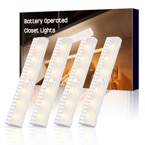 holoith 4 Pack Motion Sensor Closet Lights 3000K, Battery Powered Wireless Magnetic 45 Lumen...