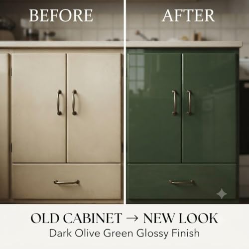 Image of WISDOM Olive Green Glossy Self Adhesive Wallpaper Peel and Stick Vinyl Contact Paper Waterproof, Oil Resistant & Easy to Clean Decorative Sheet for Kitchen, Wardrobe & Home Decor (20x48 in)