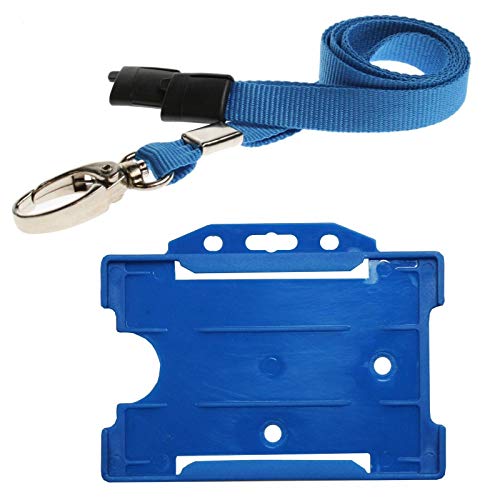 PCL Media Ltd | ID Lanyard Neck Strap with Metal Clip and Breakaway Safety Clip & ID Card Holder, Blue Lanyard for Neck with ID Card Holder