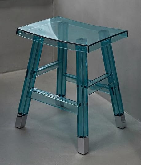 Tabouret en acrylique transparent bleu lac - Petit siège bas créatif