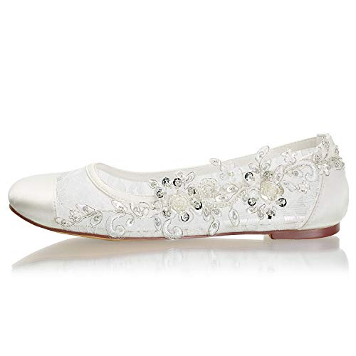 Emily Bridal Wedding Shoes Lace up Round Toe Rhinestone Flat Mother of The Bride Shoes2