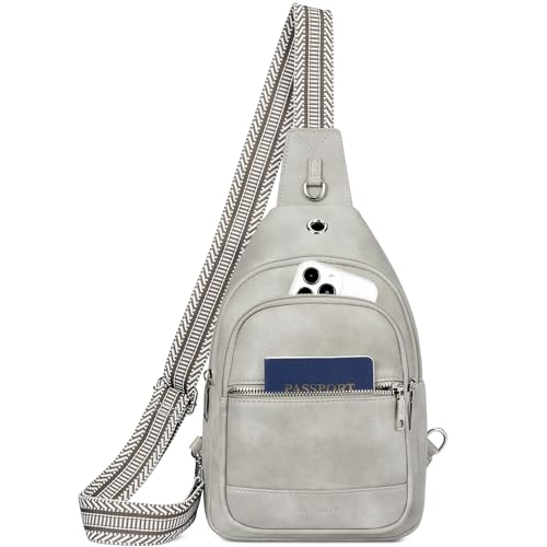 BOSTANTEN Bolsa tiracolo feminina 7L, bolsa transversal grande, de couro vegano, mochila tiracolo para itens essenciais de viagem, Cinza crepúsculo, 11.81'' x 7.09'' x 3.83'' (L x W x H), 0.88 lbs
