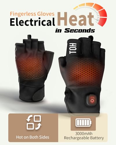 Image of uncn Heated Gloves Fingerless for Women Man with 3.7V 3000mAh Battery Cordless Work Touchscreen Gloves for Winter Cold Weather Rechargeable Electric