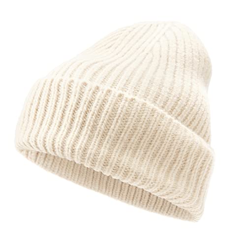 NC ZWZ Winter hat Warm Knitted Wool Thick Loose Casual Knitted hat, White, One size