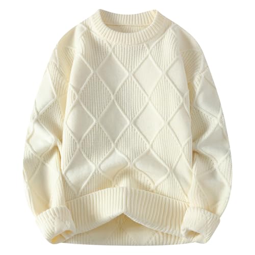 Mens Pullover Sweaters Oversized Crewneck Cable Knit Sweaters Long Sleeve Knitted Casual Solid Vintage Loose Top