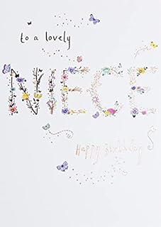 Paperlink Niece 'Happy Birthday' Card - Pretty Design with Text, Butterflies and Flowers - Foil Finish - for Her - The Lemon Sorbet Range