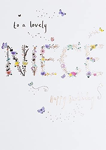 Paperlink Niece 'Happy Birthday' Card - Pretty Design with Text, Butterflies and Flowers - Foil Finish - for Her - The Lemon Sorbet Range