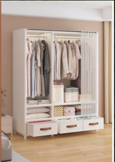 ワードローブ カバー付きハンガーラック 引き出し付き 簡易クローゼット ポータブル収納棚 防湿・防塵・防カビ 大容量 高耐荷重 組立式 日本語説明書付き 洋服収納 ワードローブ (2 列 幅 110× 奥行 45× 高 165.5cm 白) [並行輸入品]