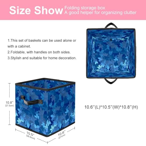 Bac de rangement cube bleu pliable avec poignées cuir - 3