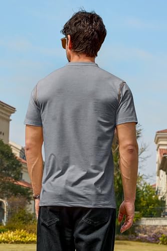 Lexiart Mens Casual Short Sleeve Henley Shirts Button Tee Shirts Basic Classic Shirt with Pocket4