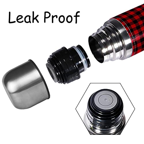 Insulated Water Bottle Stainless Steel Water Bottles Metal Water Bottle, Retro Red Black Plaid #TOP1