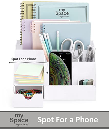 White Desktop Organizer - 9 Compartment Office Desk Accessories Organizer - Pen Holder thumbnail 2
