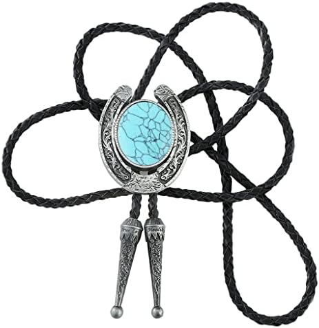 Juyovge Native American Cowboy Bolo Tie Western with Natural Stone Silver Tone Necklace Costume Accessories for Men Women (Turquoise (vintage style))
