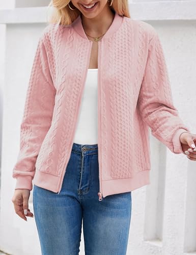 Image of WROLEM Women's Zip Up Cardigan Sweater Cable Hoodies Long Sleeve Jacket Outfits Crewneck Casual Coat