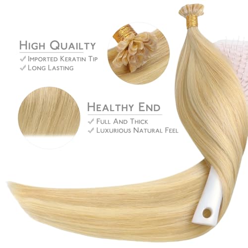 Image of WENNALIFE U Tip Hair Extensions Human Hair, 50g 50s 14 Inch Light Blonde Highlighted Golden Blonde Remy Hair K Tip Hair Extension Real Human Hair Invisible Straight Keratin Hair Extensions