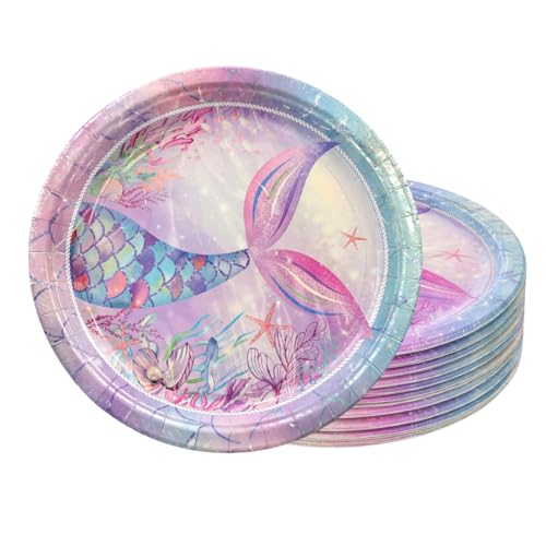 Image of Wanna Party Memaid Theme Party Plates|Underwater Theme Party Plates| Paper Plates for Birthday Parties | 8 PC | 9 inches
