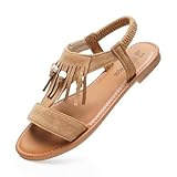 JOMIX Sandalias Mujer Boho con Elástico Tacón Bajo Cómodas para Playa y Ciudad Primavera Verano (CAML,37)
