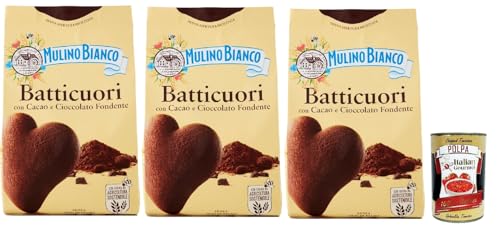 Mulino Bianco Batticuori Biscotti Con Cacao E Cioccolato, galletas de cacao y chocolate, galletas de galletas, 3 x 350 g + Polpa italiana Gourmet 400 g