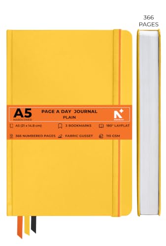 Image of NEORAH -A5 PLAIN | 368 Pages - 110 Gsm |PAGE A DAY JOURNAL (21x14.8 cm)-Hardcover Unruled Notebook |Back Pocket |3 Silk Book Mark - Completely HANDMADE for Journaling,writing- YELLOW