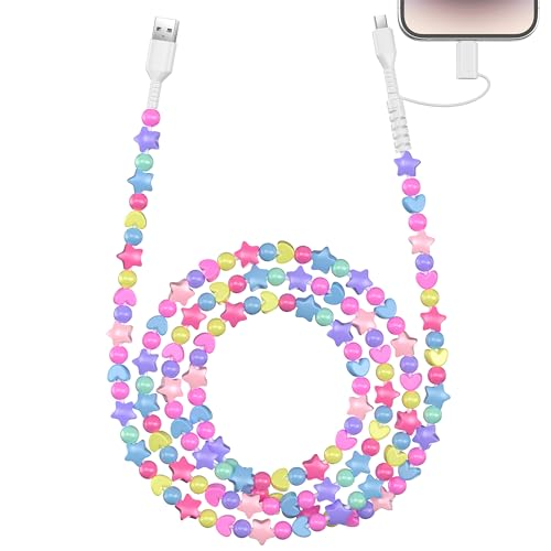VOFUOE USB C Cable for iPhone 17 Charging Cord [MFi Certified] 2 in 1 Multi Charging Cable Star Beads Charging Cord Extra Long 6.6FT Girls Women Fast Charging for iPhone 16/15, for Galaxy S25-Colorful