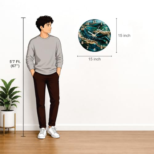 Ingo Creation 40CM Acrylic Wall Clock, Teal Green & Blue - Image 5