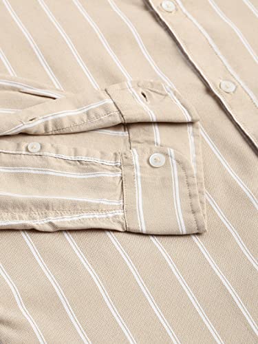 Image of Dennis Lingo Men's Striped Slim Fit Oxford Cotton Casual Shirt with Button Down Collar & Full Sleeves