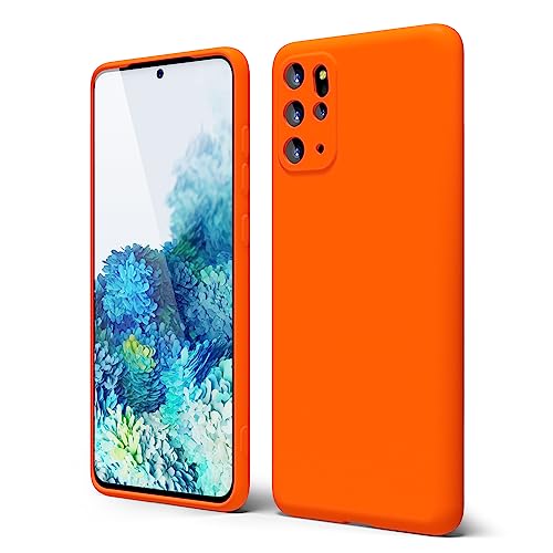oakxco for Samsung Galaxy S20 Plus Phone Case Liquid Silicone, Fluorescent Bright Solid Color, Thin Slim Soft Rubber TPU Plain Smooth Gel Matte Protective Cover for Women Girl Grip, Burnt Neon Orange