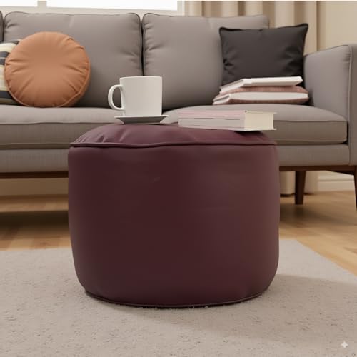 Image of Premium Faux Leather Footstool /Footrest /Pouffe | EPS Beans Filled | Ready to Use | Soft Cushioned Ottoman | Durable Leatherette Finish | Living Room, Bedroom & Office Color- (Maroon)