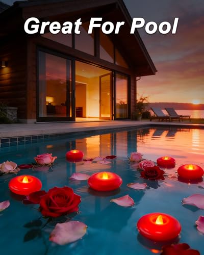 Image of Homemory 12 Pack 3 inch Flameless Led Floating Candles, 200 Hour Red Battery Operate Waterproof Tealights for Cylinder Vases, Centerpieces at Wedding Decor, Party, Pool