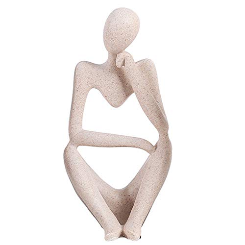 Asng Sandstone Resin Thinker Style Abstract Sculpture Statue Collectible Figurines Home Office Bookshelf Desktop Decor (Sandstone, Right,Large)
