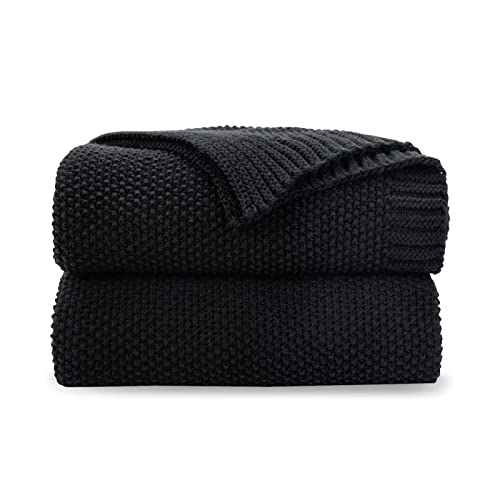 CozeCube Black Throw Blanket for Couch, Soft Cozy Cable Knit Throw for Bed Sofa Living Room, Lightweight Warm Decorative Farmhouse Christmas Blanket, 50"x60", Jet Black