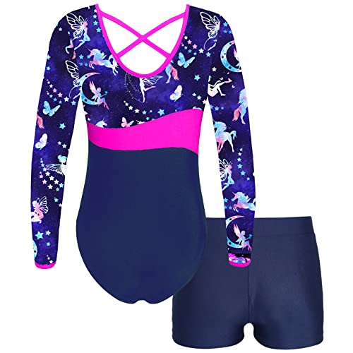 Hansber Big Girls Gymnastics Biketard Shorts Set Digital Printed Ballet Leotard with Bottoms Swimsuit2