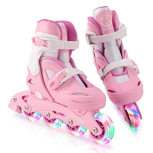 Locavun Inliner Kinder 4 Größen Verstellbare Inline Skates für Mädchen Größe 26-29 29-34 30-35 Inlineskates mit 82A PU Rollen Rollerskates