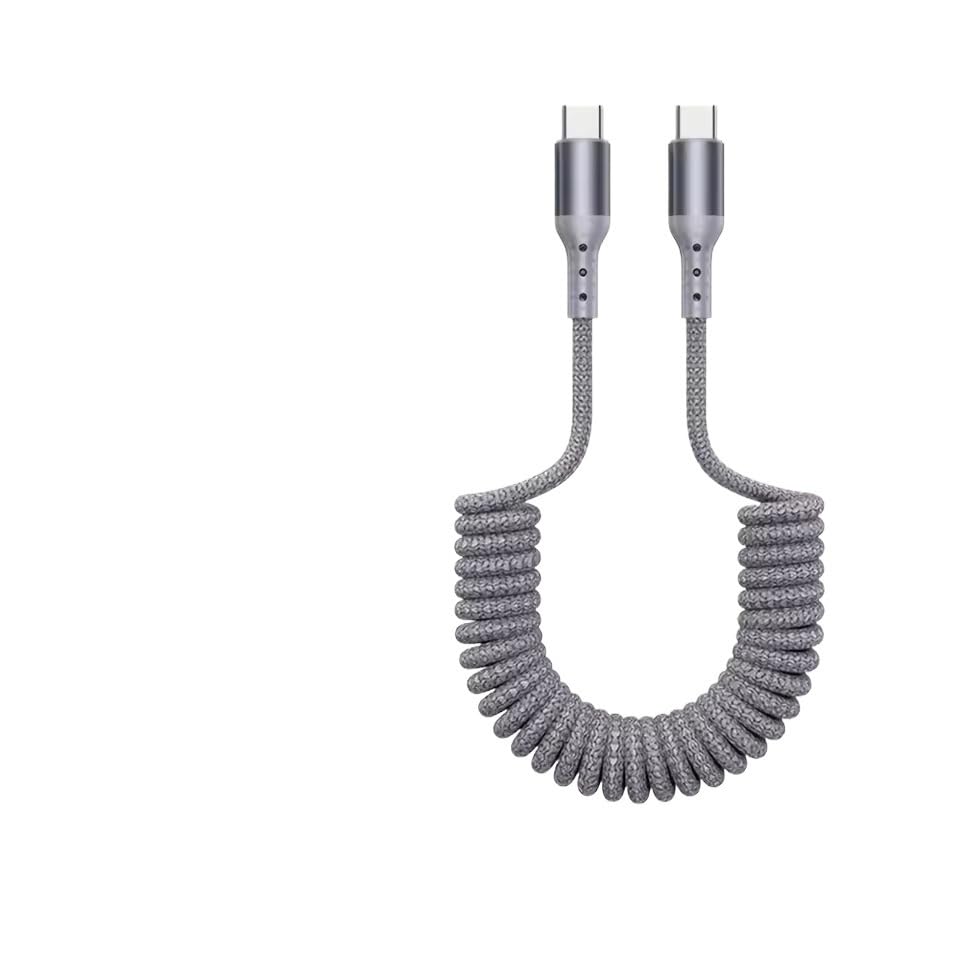 100W and 60W USB A to TPE-c Spring Car Fast Cable for USB C Data Cord TPE-c Wire(Gray-C to C)