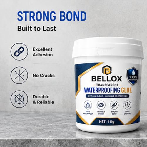 Image of Bellox 1KG Transparent Waterproof Glue with Brush for Roof Leakage, Crack Seal Water Leakage Solution Indoor Outdoor, Roof Leakage, Leakage Solution, for Pipe, Wall, Tiles