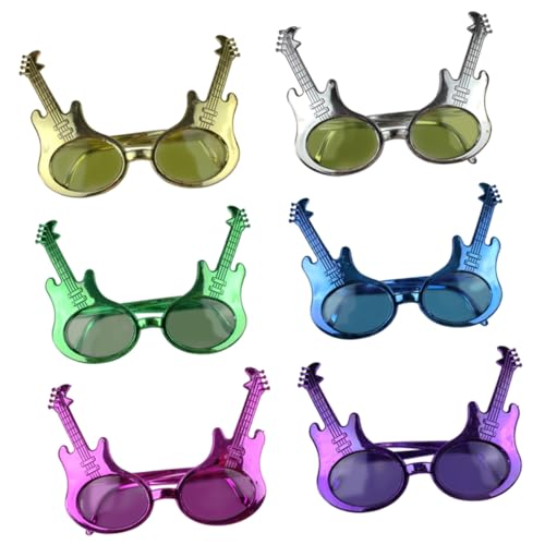 CIMAXIC 6pcs Guitar Glasses 80s Disco Eyeglasses Party Supplies Guitar Shape Eyewares Party Costume Sunglasses Rock Star Sunglasses Tape Dispenser Beach Glasses Random Color