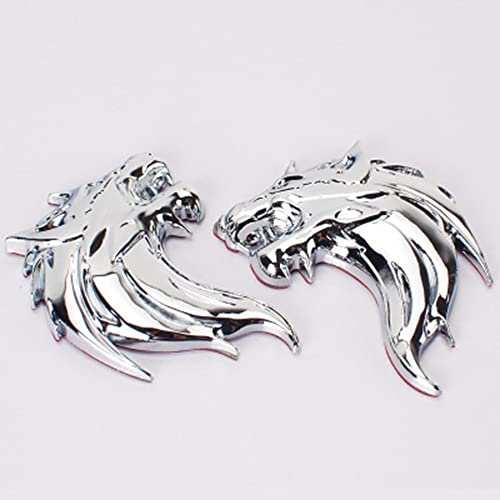 Image of 2pcs 3D Car Stickers Cool Wolf Logo Metal Wolf Badge Emblem Side Tail Decal Motorcycle Car Decal(Wolf Silver)