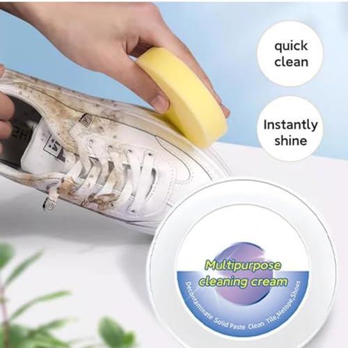 Image of AQUIRA White Shoe Cleaning Cream, Practical Shoe Cleaning Kit - Shoe Cream with Sponge, Shoes Whitening Cleansing, Stain Remover Cleansing Cream for Shoe, No-Wash, for Leather Shoes - 260GM