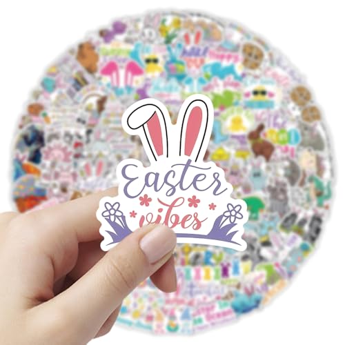 Image of 120Pcs Easter Stickers, Cute Easter Egg Bunny Stickers, Waterproof Vinyl Egg Sticker for Water Bottle, Laptop, Phone, Journal, Skateboard, Party Favor Supplies Gifts, DIY Crafts