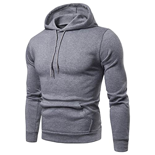 Maiyifu-GJ Men's Casual Solid Pullover Hoodies Long Sleeves Gym Hooded Sweatshirt Lightweight Drawstring Athletic Hoodie (Grey,Medium)