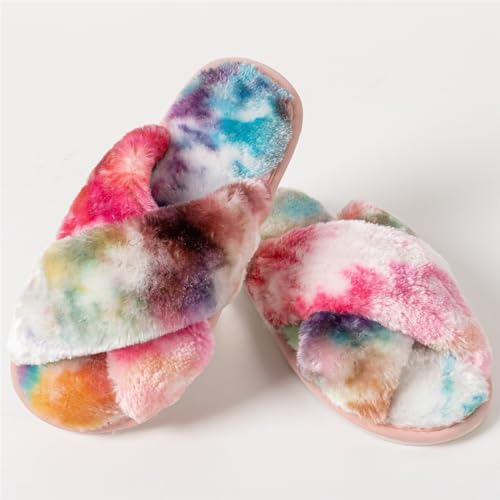 Women's Cross Band Fuzzy Slippers Fluffy Open Toe House Slippers4