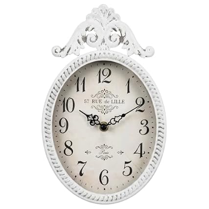 Jo Fomp Retro French Decor Oval Wall Clock, Small Antique White Wall Clock product image