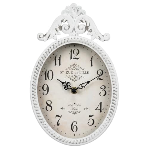 Jo Fomp Retro French Decor Oval Wall Clock, Small Antique White Wall Clock