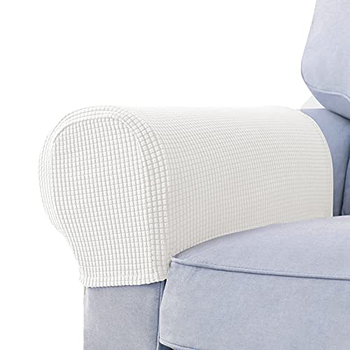 ZHOUZHOU Set of 2 Sofa Arm Covers Stretch Chair Armrest Covers Spandex Jacquard Armchair Slipcovers for Recliner Chair Couch Furniture Armrest Protector,White